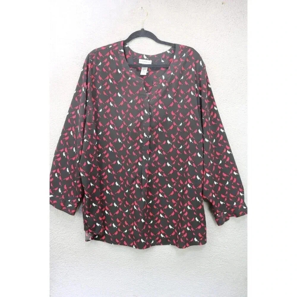 Catherine's Long Balloon Sleeves Button Up Blouse-Size 3X-Cardinals-Office